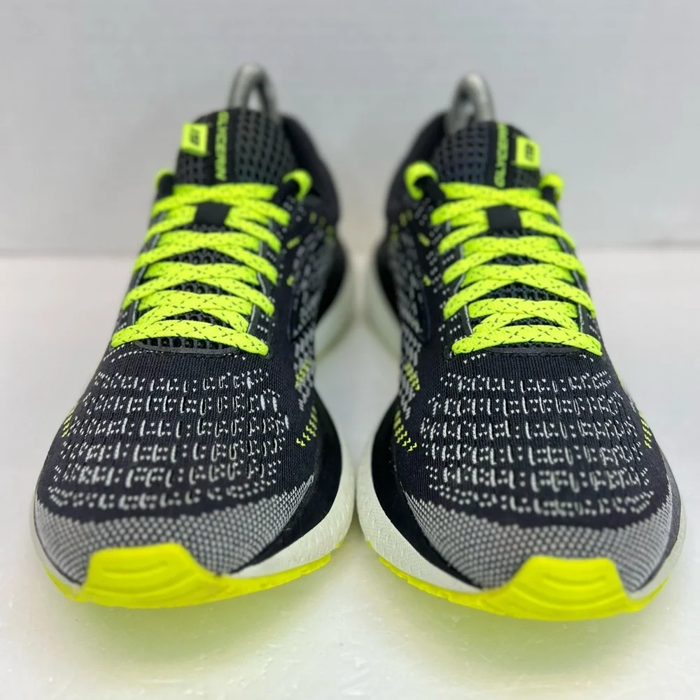 Brooks Black Neon Yellow Athletic Running Shoes with Teal Logo